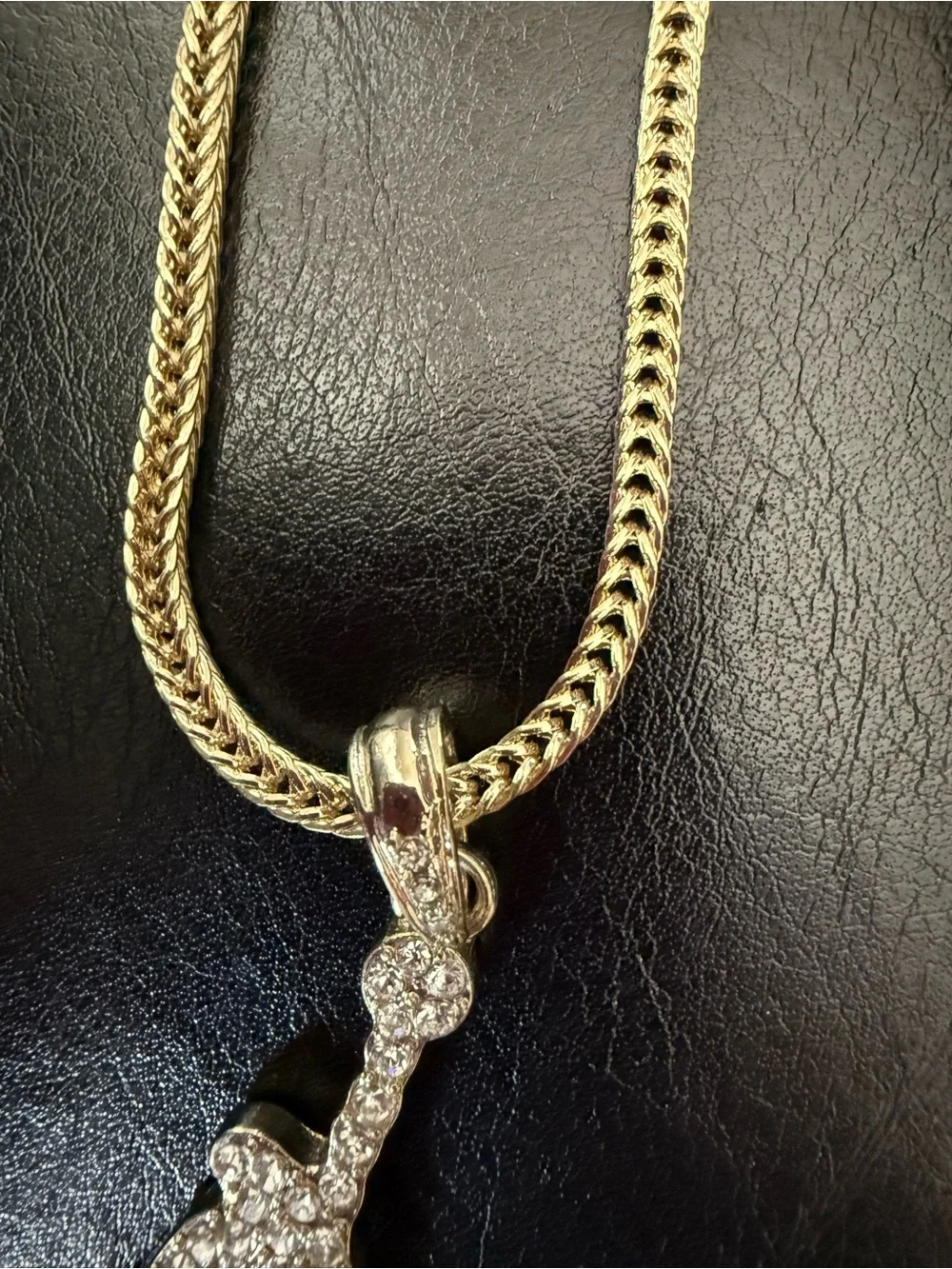 Gold Tone Pavé Jumpman-Style Pendant Necklace - Men's Jewelry